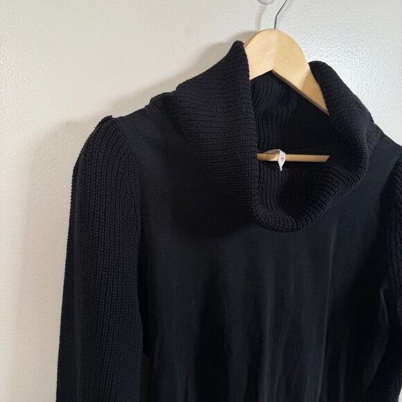Anthropologie Dolan Cowl Neck Sweater Size Large Black Pullover Puff Sleeve - Picture 6 of 12
